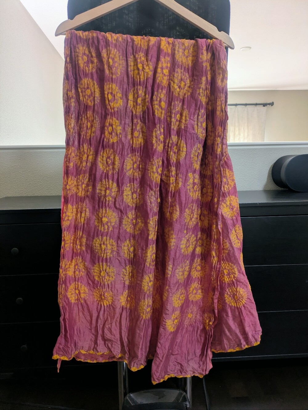fabindia Purple Scarf with Yellow Circular Tie-Dye Motifs